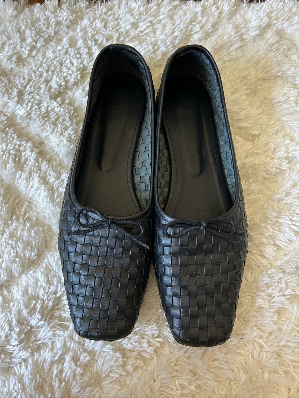 Freda Salvador Jada square toe black leather ballet flats